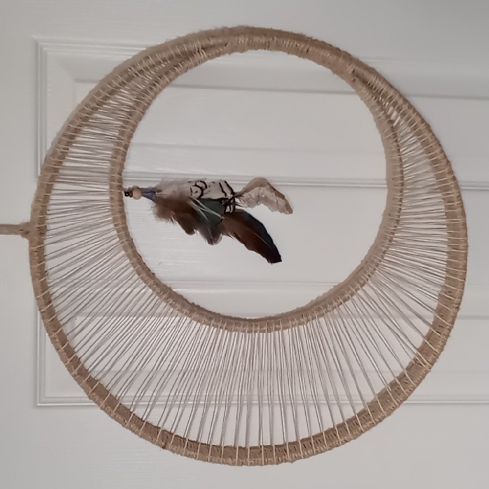 Handmade Crescent Shaped Dream Catcher With Quartz Geode and Pheasant Feathers